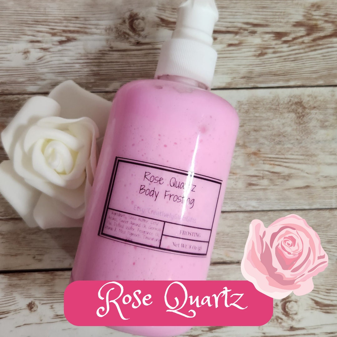 Rose Quartz Whipped Shea Butter Moisturizer. Handmade Shea Butter Body Frosting. All Natural Hand and Body Lotion 8 oz - Glamorous Beauty & Boutique