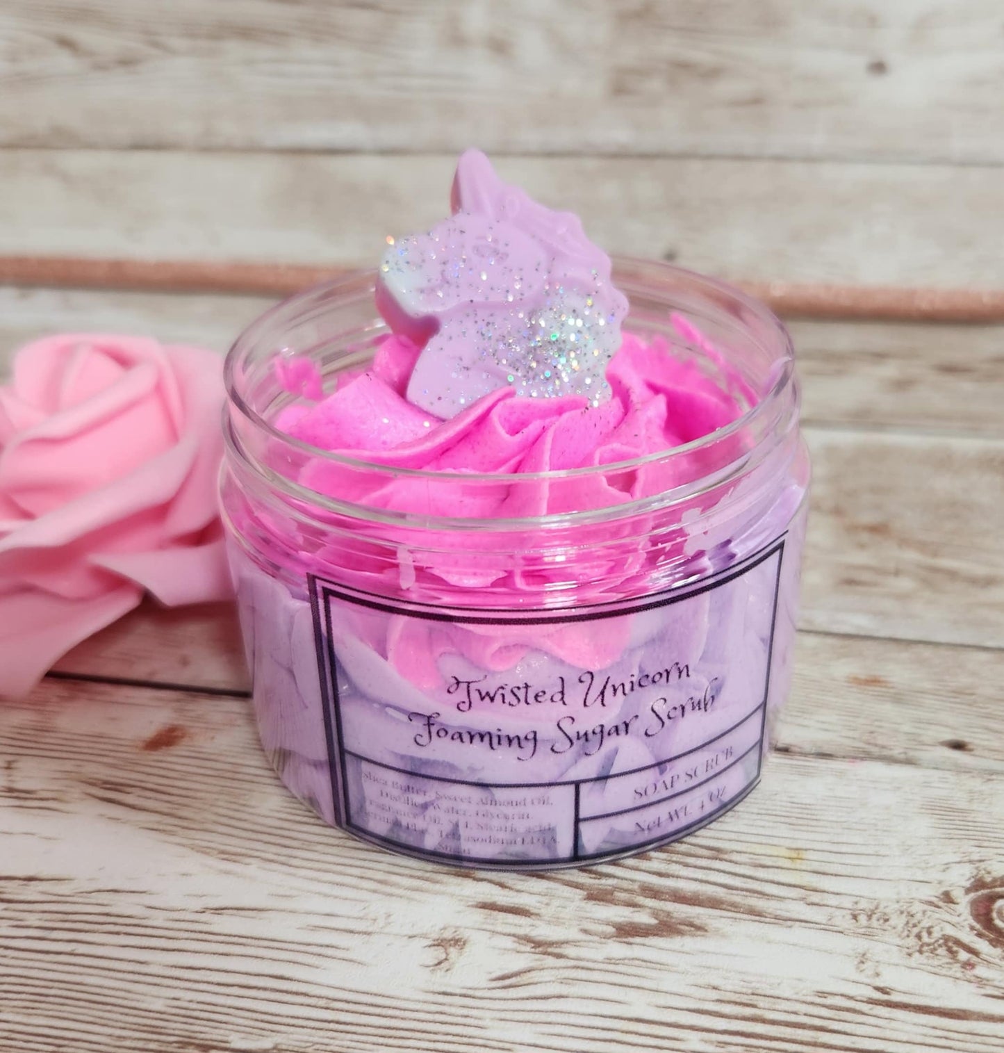 Twisted Unicorn Exfoliating Whipped Shea Butter Sugar Scrub. Handmade Whipped Soap & Body Scrub. All Natural Soap Scrub/ Shaving Cream - Glamorous Beauty & Boutique