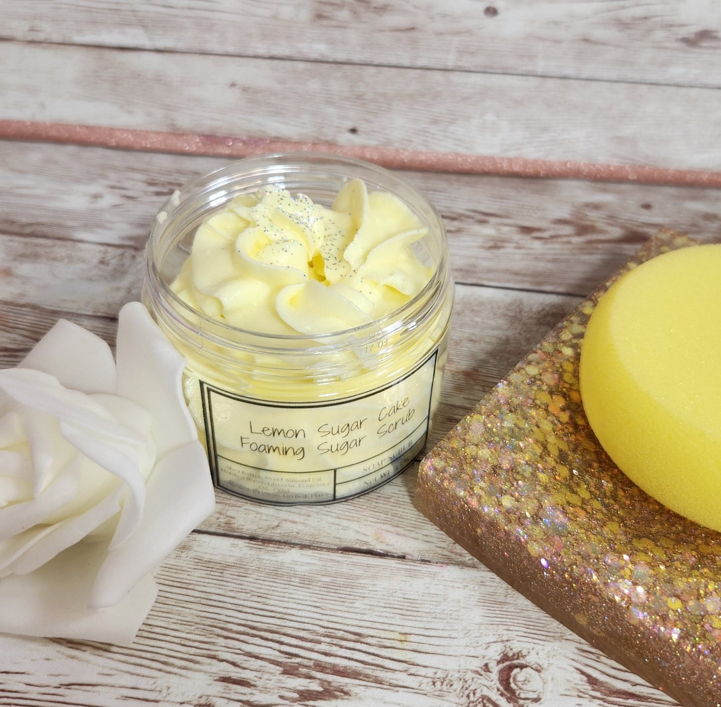 Lemon Sugar Cake Foaming Sugar Scrub. Exfoliating Shea Butter Sugar Scrub. Handmade Whipped Soap & Body Scrub in One. Whipped Soap Scrub - Glamorous Beauty & Boutique