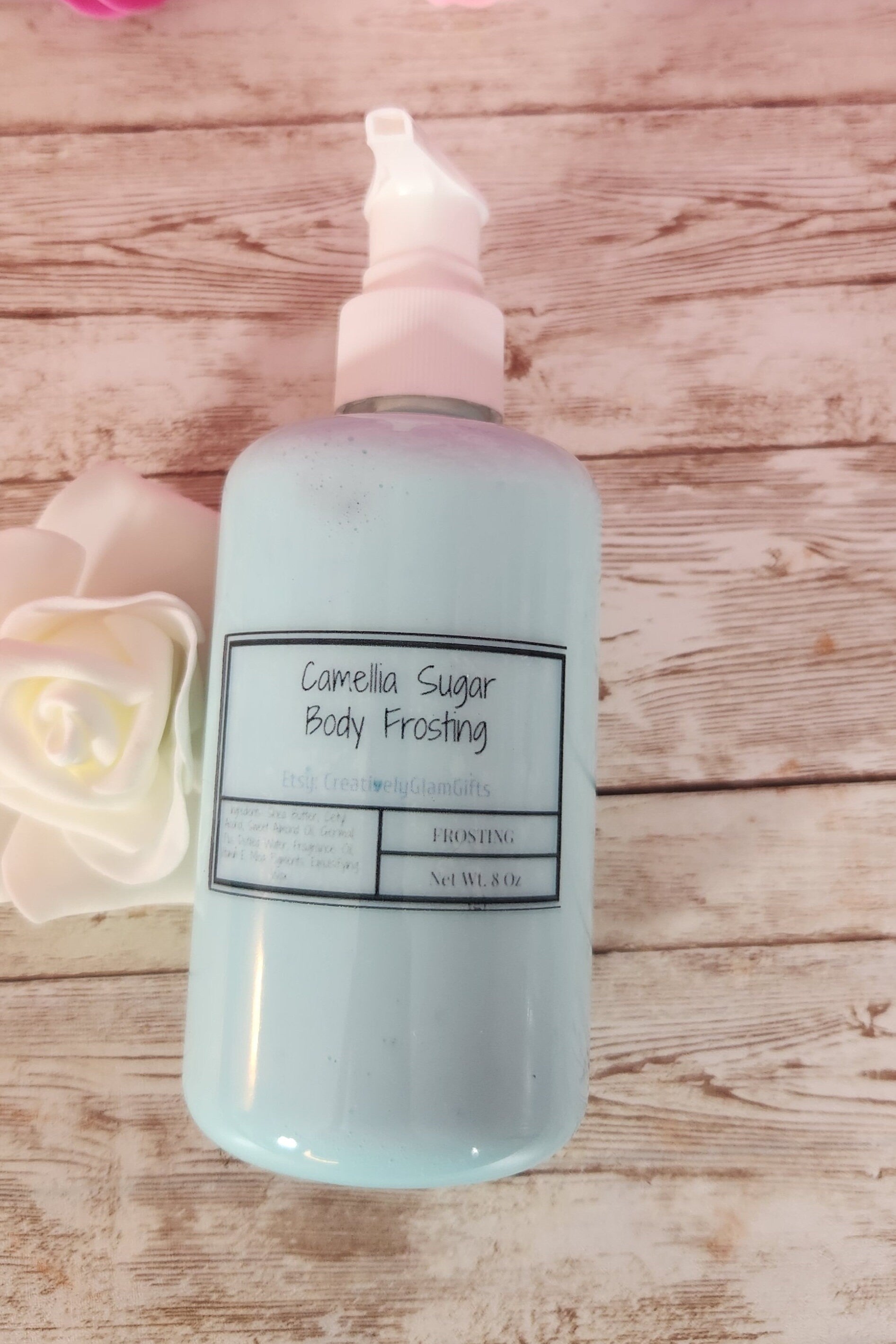 Camellia Sugar Whipped Shea Butter Moisturizer. Handmade Shea Butter Body Frosting. All Natural Hand and Body Lotion 8 oz - Glamorous Beauty & Boutique