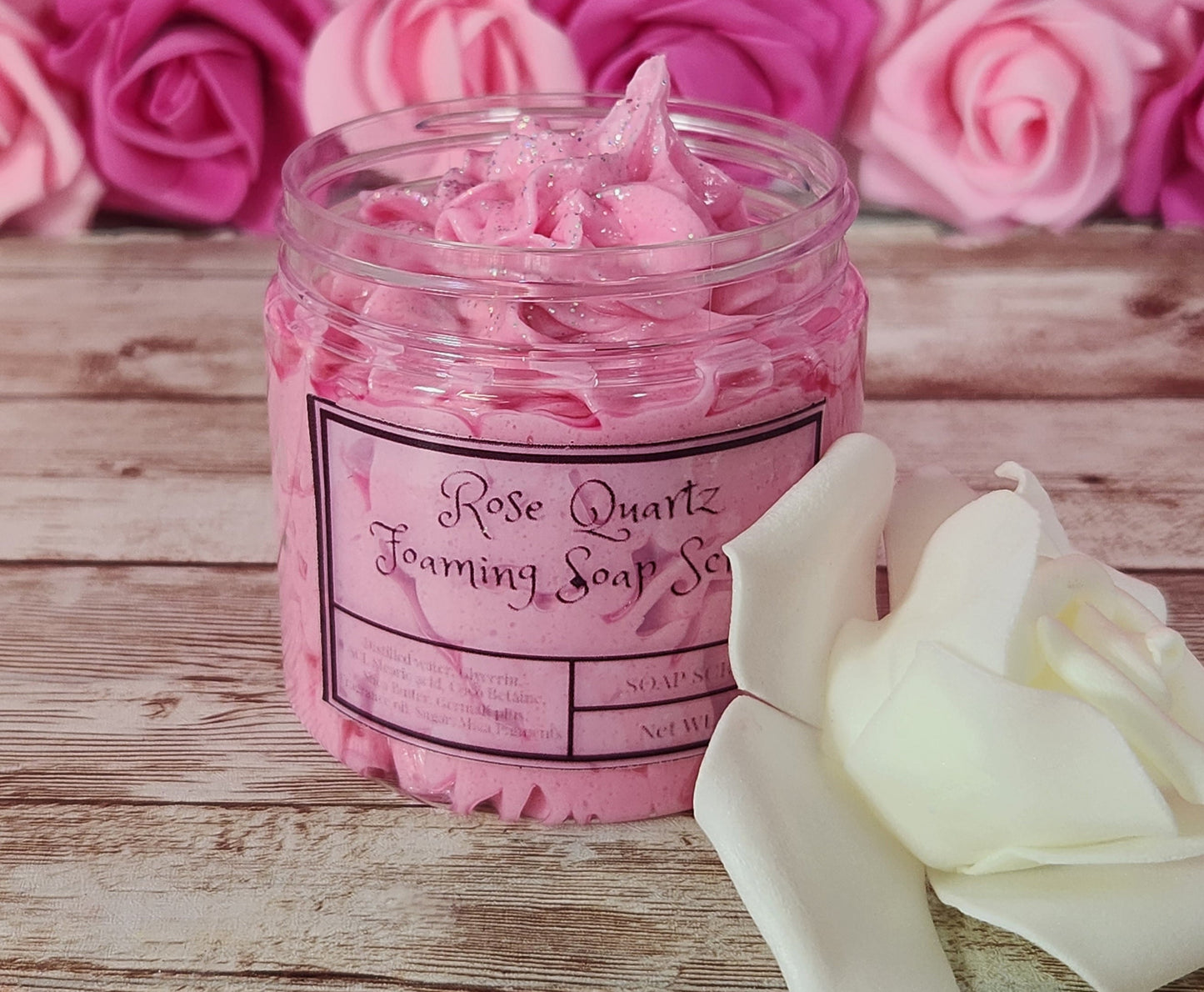 Rose Quartz  Whipped Foaming Shea Butter Sugar Scrub. All Natural Shea Butter Whipped Body Scrub and Shaving Cream. - Glamorous Beauty & Boutique