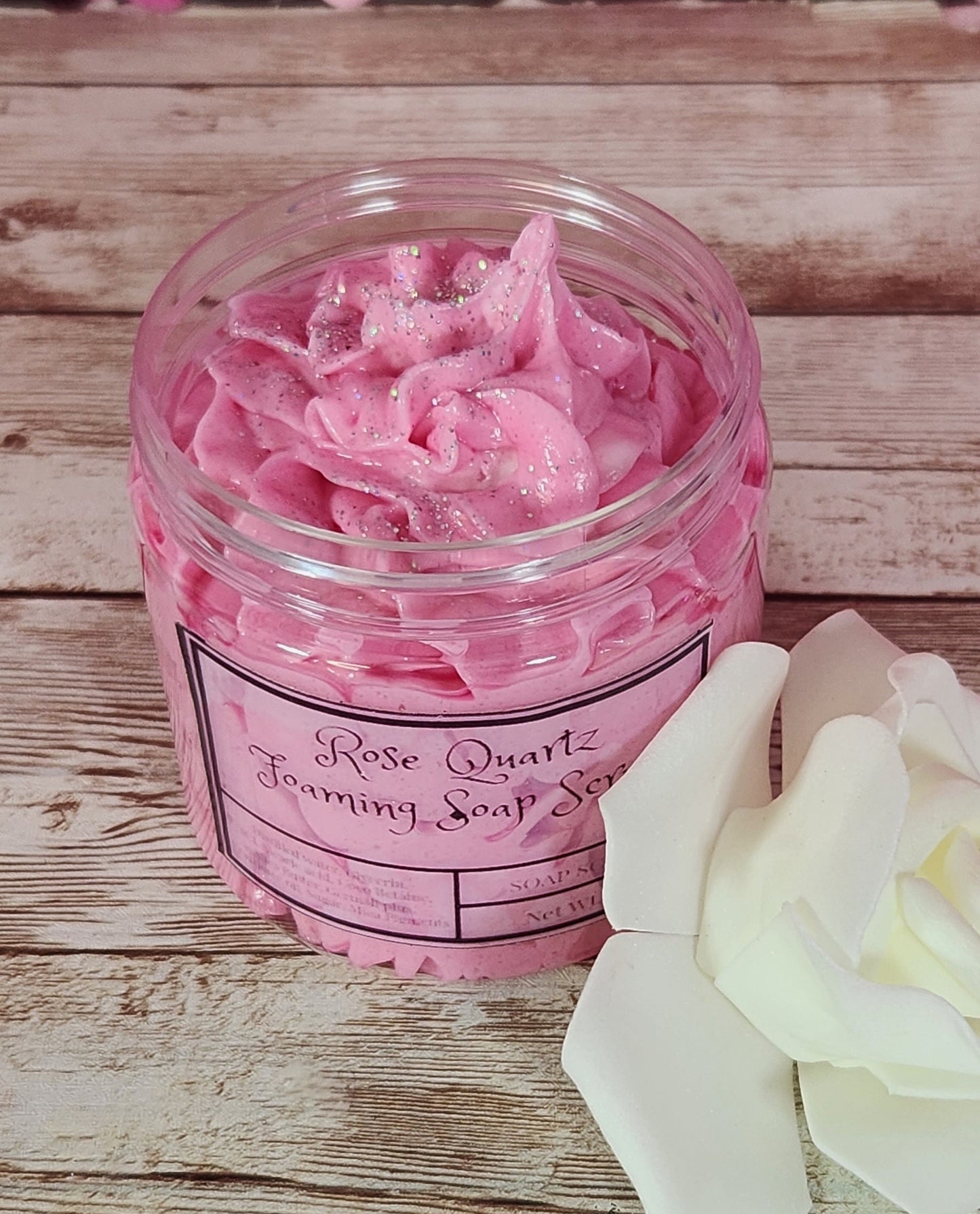 Rose Quartz  Whipped Foaming Shea Butter Sugar Scrub. All Natural Shea Butter Whipped Body Scrub and Shaving Cream. - Glamorous Beauty & Boutique