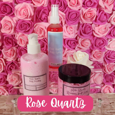 Rose Quartz Bath and Body Gift. Body Frosting & Whipped Sugar Scrub Gift Set. Handmade  Fluffy Soap Scrub, Body Spray and Body Frosting - Glamorous Beauty & Boutique