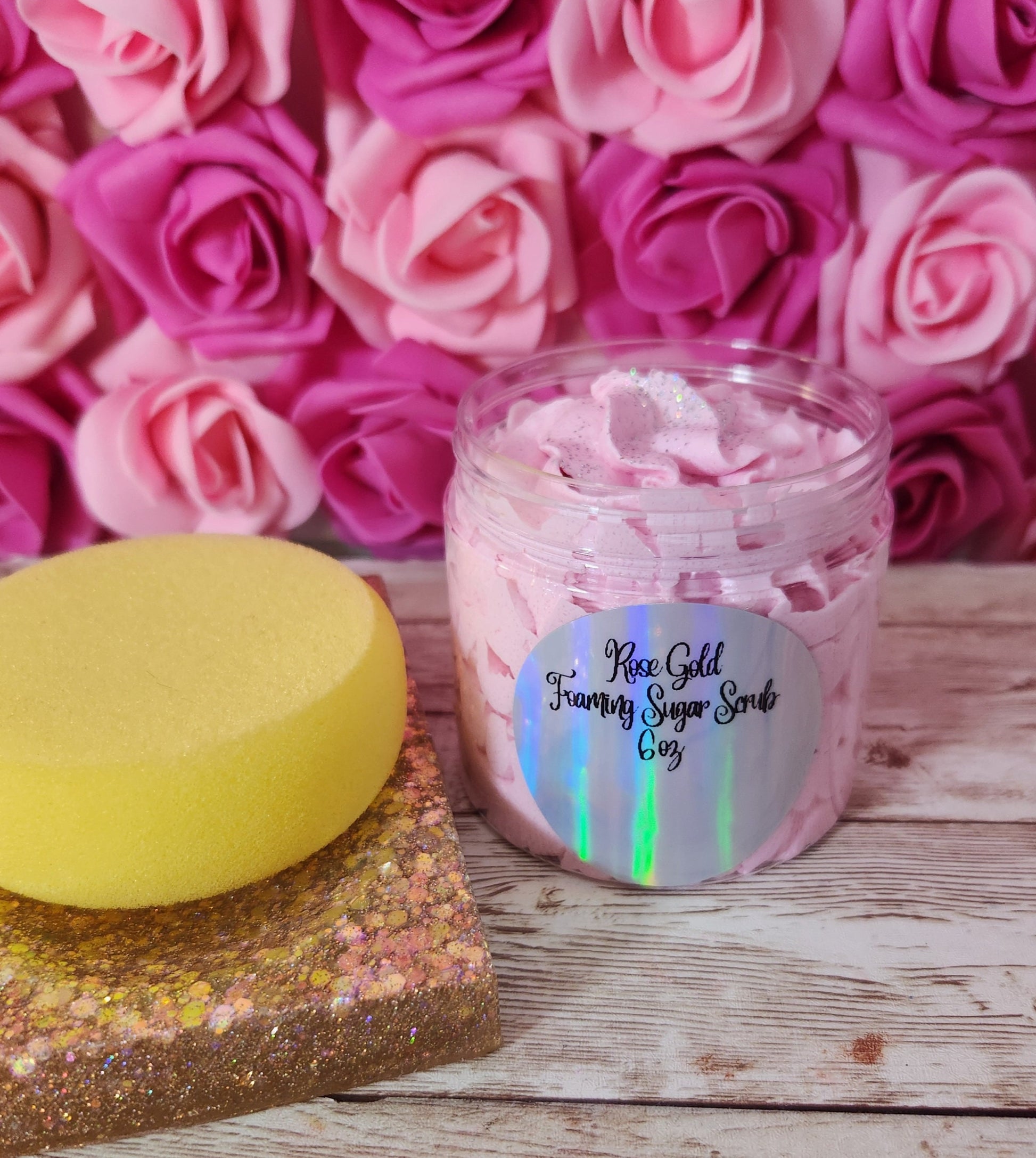 Rose Gold Whipped Foaming Sugar Scrub. Exfoliating Body Wash & Scrub. All Natural Shea Butter Whipped Body Scrub and Shaving Cream - Glamorous Beauty & Boutique