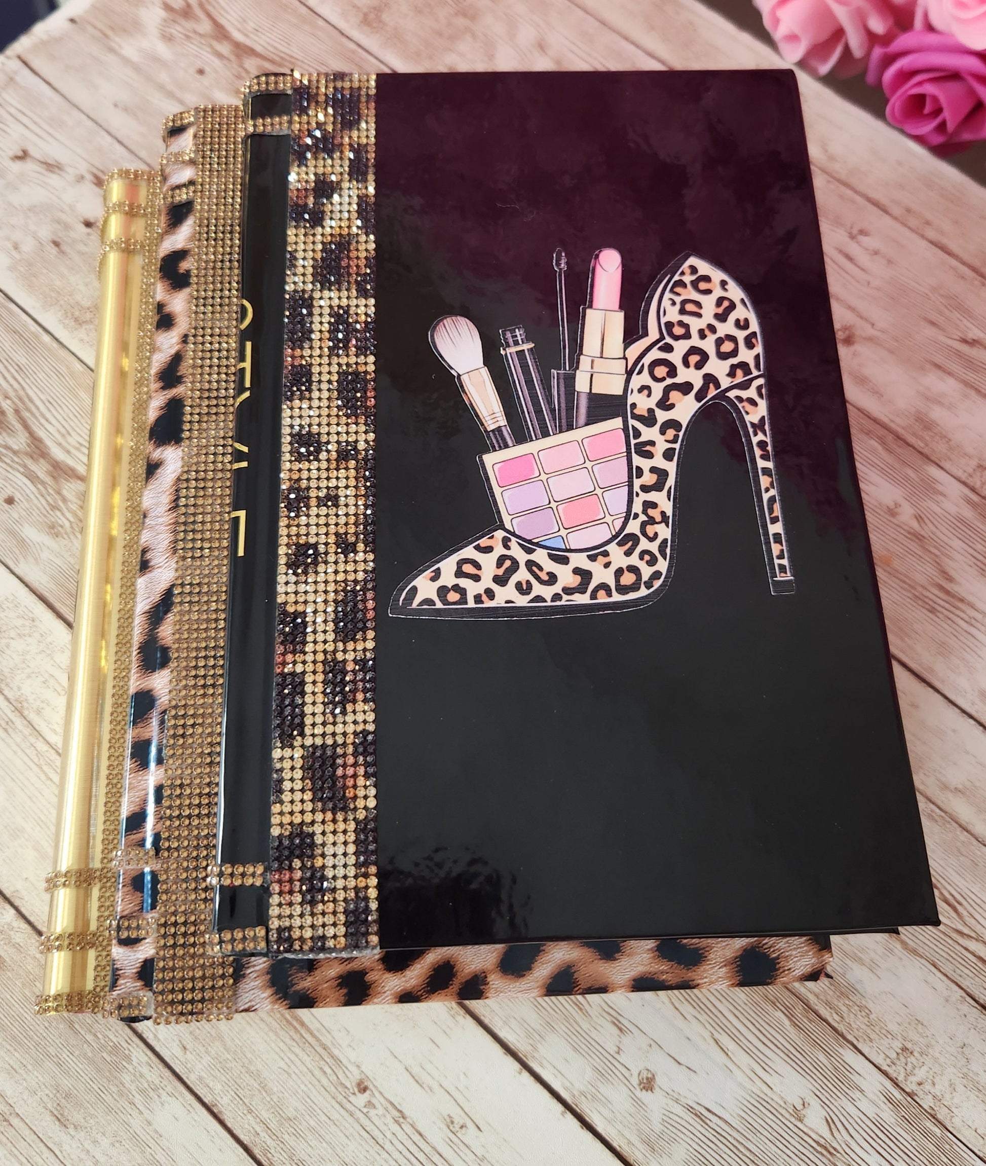 Glam Book Stack (Set of 3). Custom Coffee Table Decor. Black, Gold & Leopard Books. Glam Home Decor. Makeup Room Decor.  Coffee Table Decor - Glamorous Beauty & Boutique