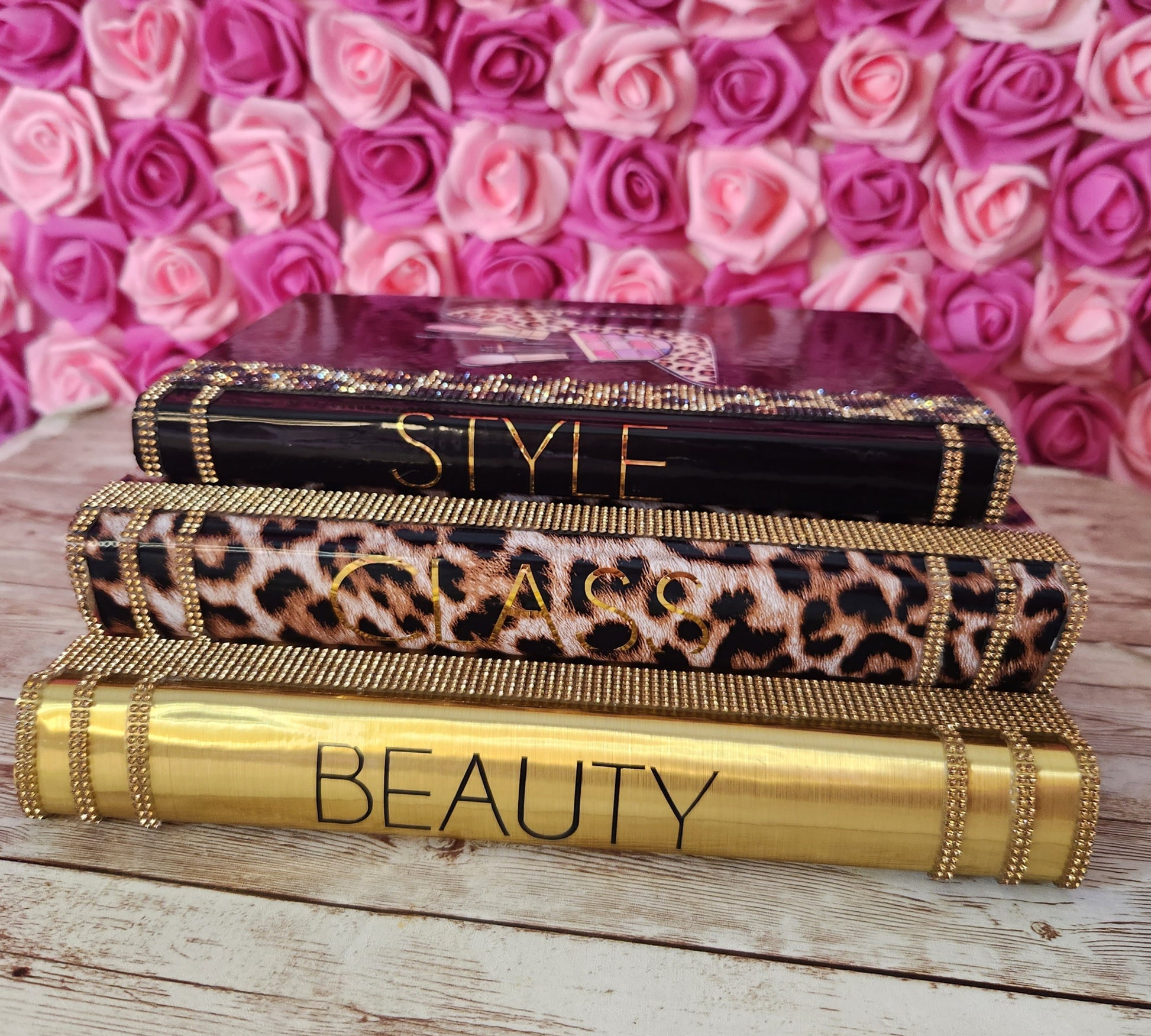 Glam Book Stack (Set of 3). Custom Coffee Table Decor. Black, Gold & Leopard Books. Glam Home Decor. Makeup Room Decor.  Coffee Table Decor - Glamorous Beauty & Boutique