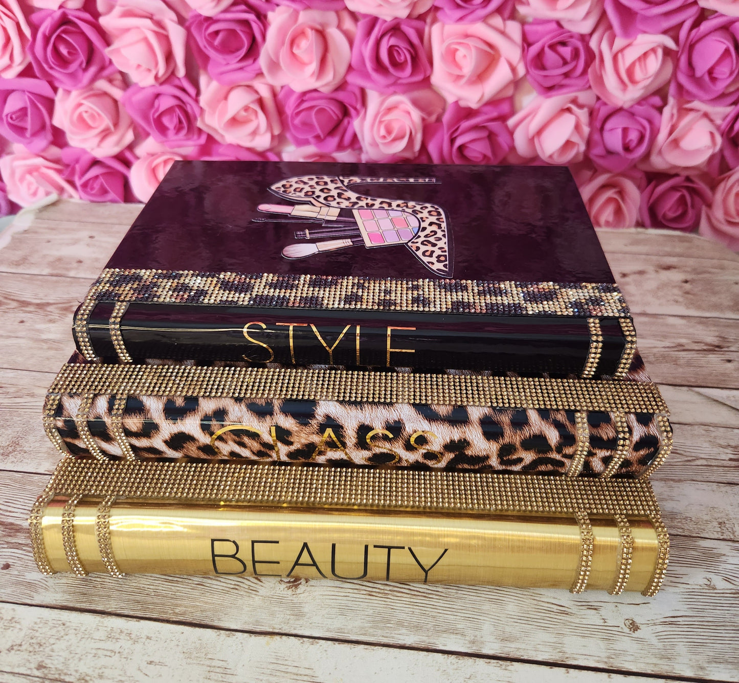 Glam Book Stack (Set of 3). Custom Coffee Table Decor. Black, Gold & Leopard Books. Glam Home Decor. Makeup Room Decor.  Coffee Table Decor - Glamorous Beauty & Boutique