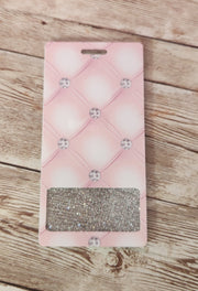 Vertical Badge Buddy for Medical Professionals, Silver Glitter with Pink Rhinestones. Nurse Badge Buddy. Acrylic & Resin Glitter Badge Buddy - Glamorous Beauty & Boutique
