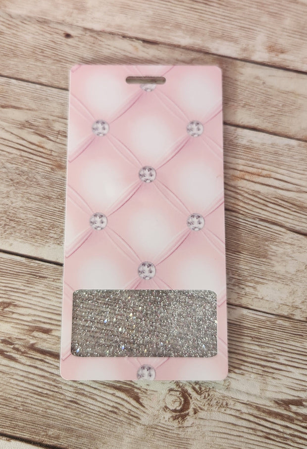 Vertical Badge Buddy for Medical Professionals, Silver Glitter with Pink Rhinestones. Nurse Badge Buddy. Acrylic & Resin Glitter Badge Buddy - Glamorous Beauty & Boutique