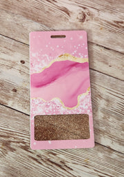 Vertical and Horizontal Badge Buddy for Medical Professionals, Barbie Pink and Gold Foil Nurse Badge Buddy. Resin Badge Buddy - Glamorous Beauty & Boutique