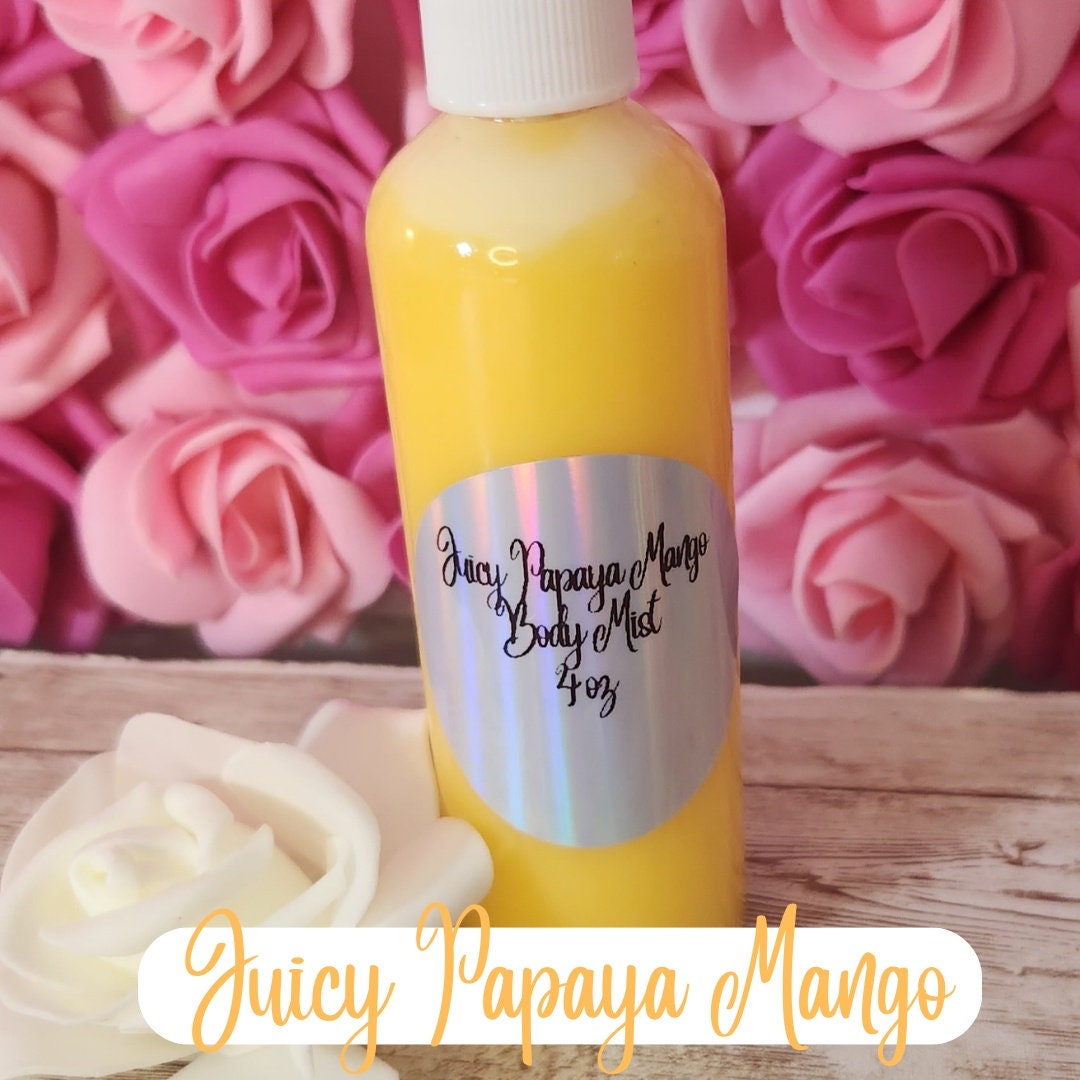 Juicy Papaya Mango Moisturizing Body & Hair Spray. 4 oz Handmade Alcohol Free Hair and Body Mist. Room Freshener, Pillow Spray - Glamorous Beauty & Boutique