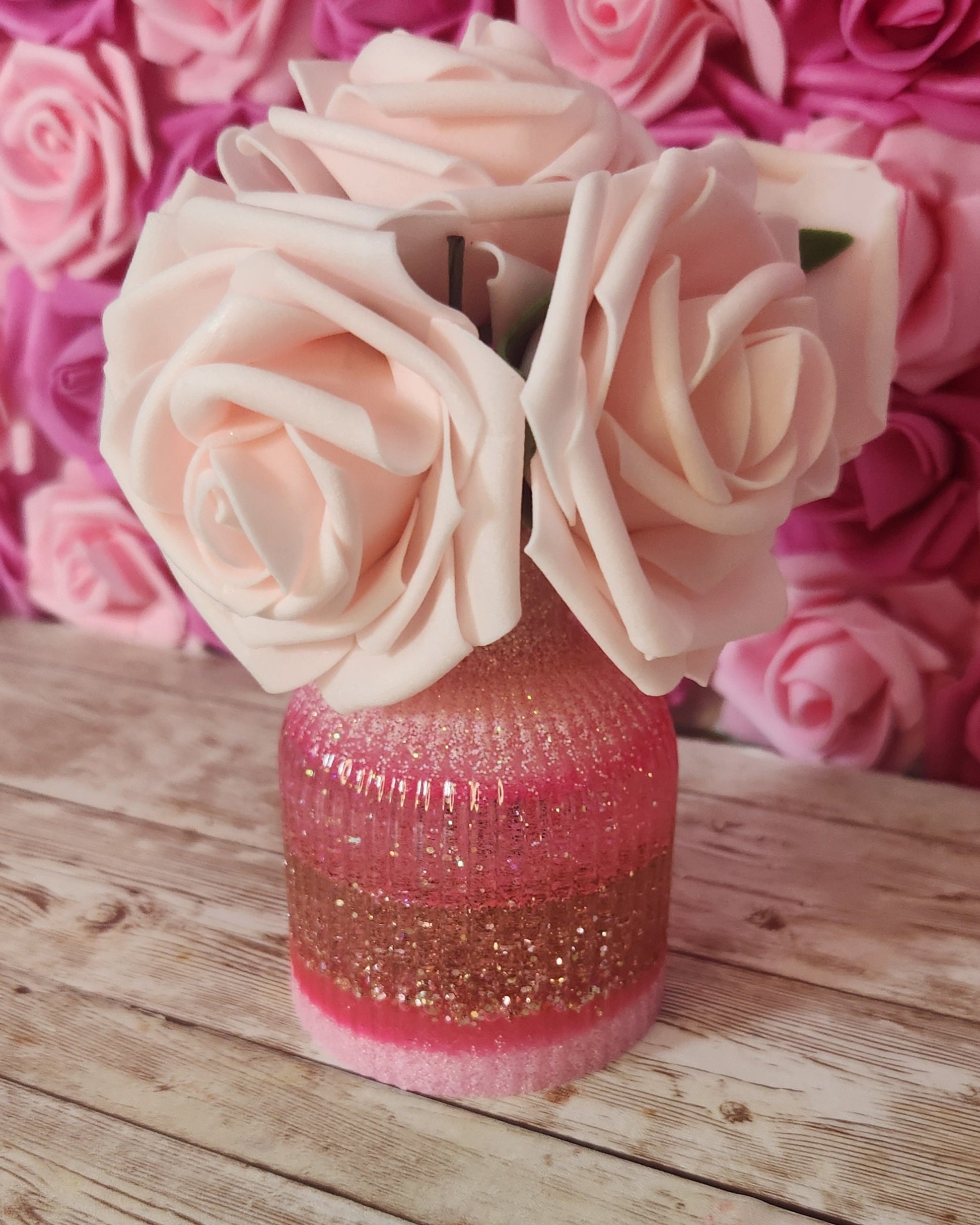 Mini Striped Vase. Neon Pink, Light Pink & Rose Gold Glitter Epoxy Resin Vase. Glam Home Decor. Makeup Room Decor - Glamorous Beauty & Boutique