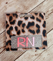 Silver Glitter & Leopard Horizontal Badge Buddy for Medical Professionals. RN Nurse Badge Buddy. Acrylic and Resin Glitter Badge Buddy - Glamorous Beauty & Boutique