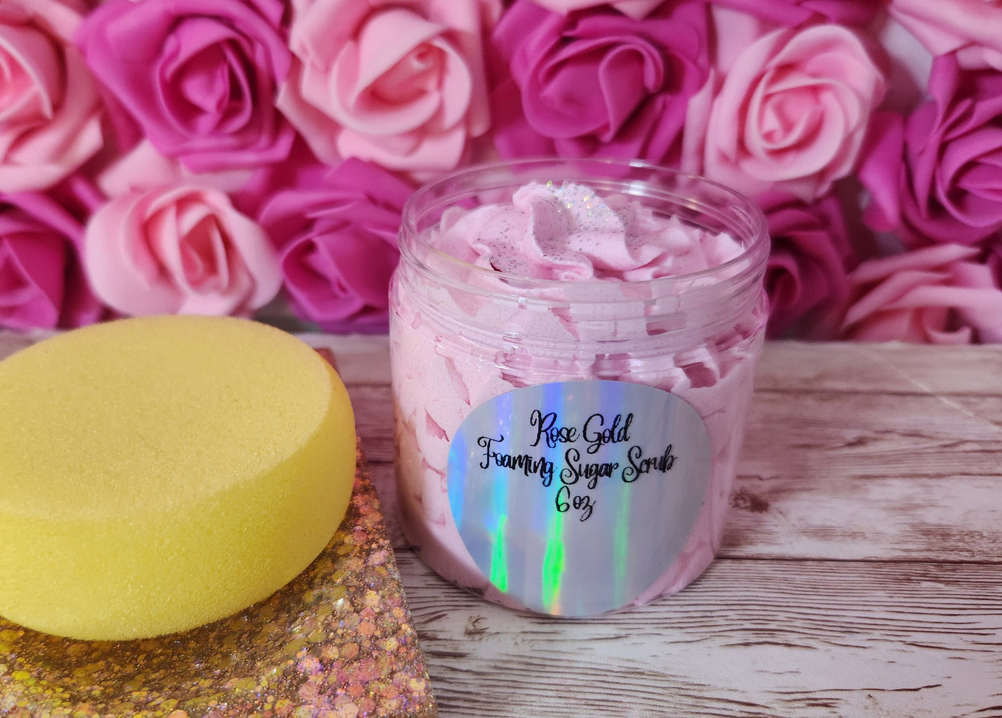 Rose Gold Whipped Foaming Sugar Scrub. Exfoliating Body Wash & Scrub. All Natural Shea Butter Whipped Body Scrub and Shaving Cream - Glamorous Beauty & Boutique