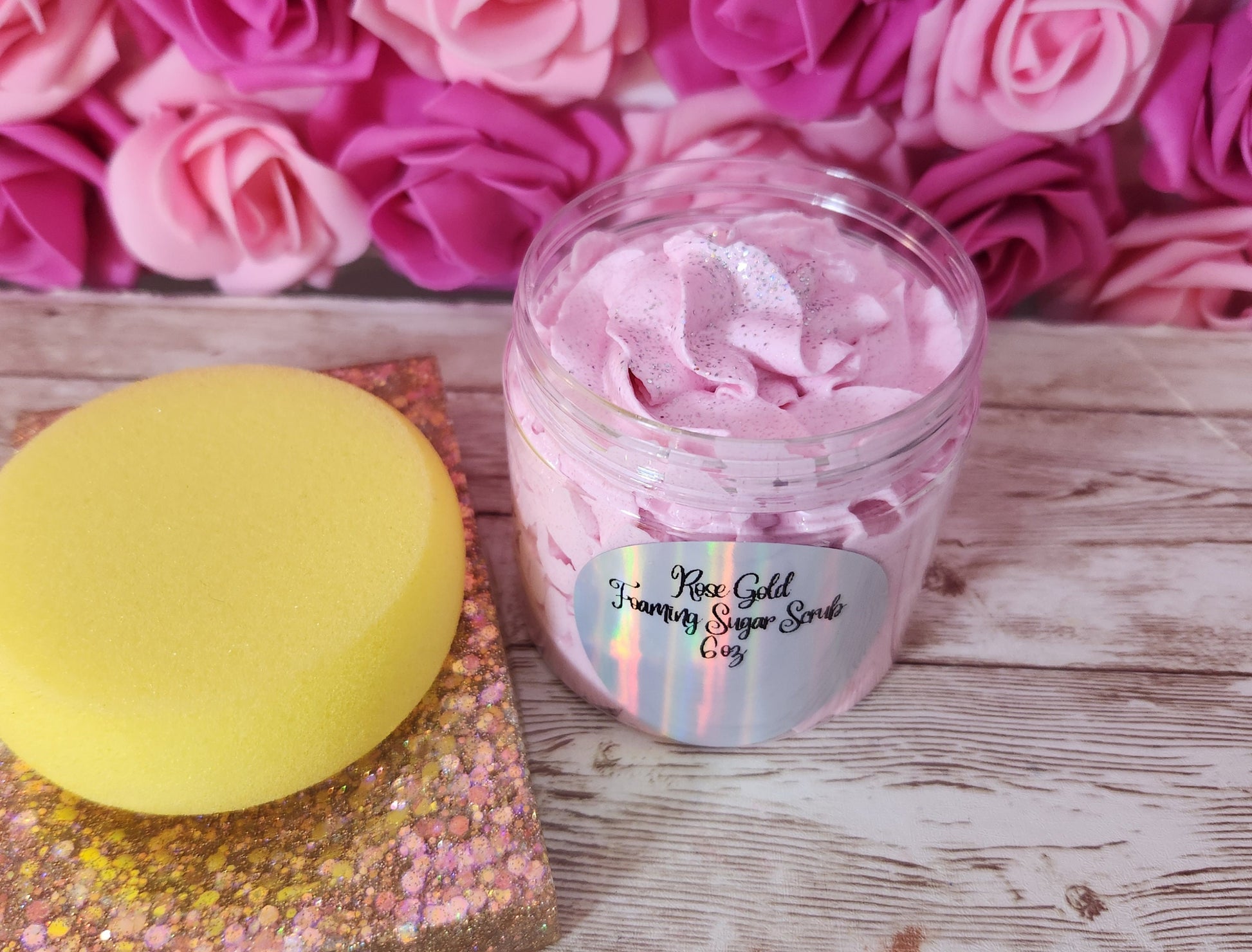 Rose Gold Whipped Foaming Sugar Scrub. Exfoliating Body Wash & Scrub. All Natural Shea Butter Whipped Body Scrub and Shaving Cream - Glamorous Beauty & Boutique