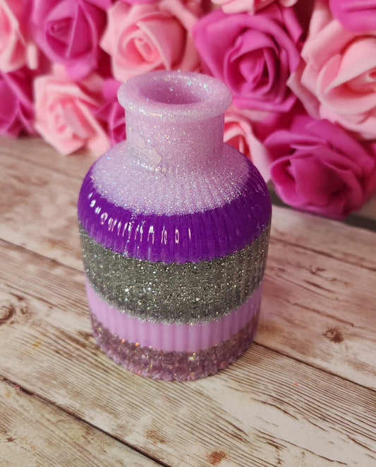 Mini Striped Vase. Neon Purple & Silver Glitter Epoxy Resin Vase. Glam Home Decor. Makeup Room Decor - Glamorous Beauty & Boutique