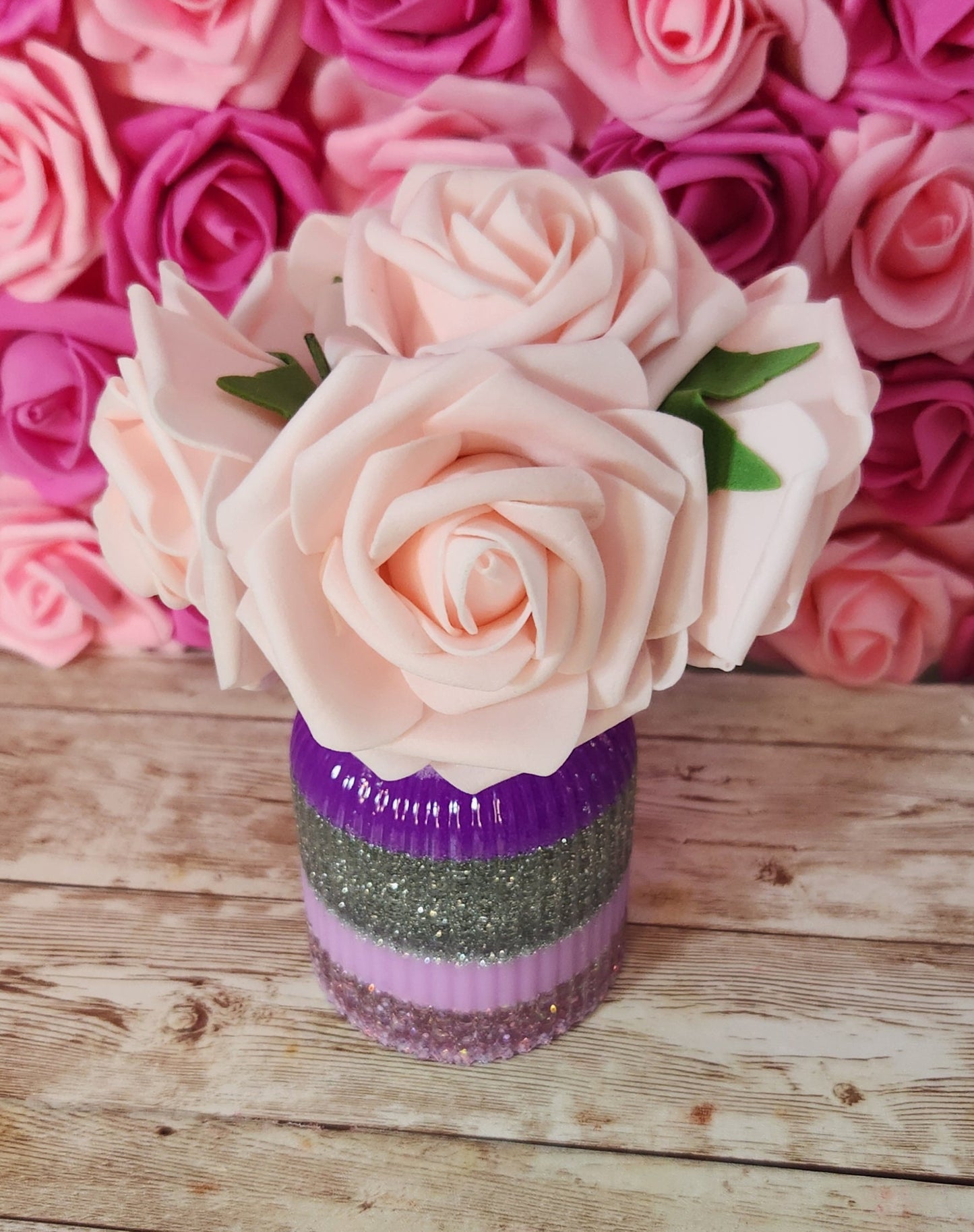 Mini Striped Vase. Neon Purple & Silver Glitter Epoxy Resin Vase. Glam Home Decor. Makeup Room Decor - Glamorous Beauty & Boutique