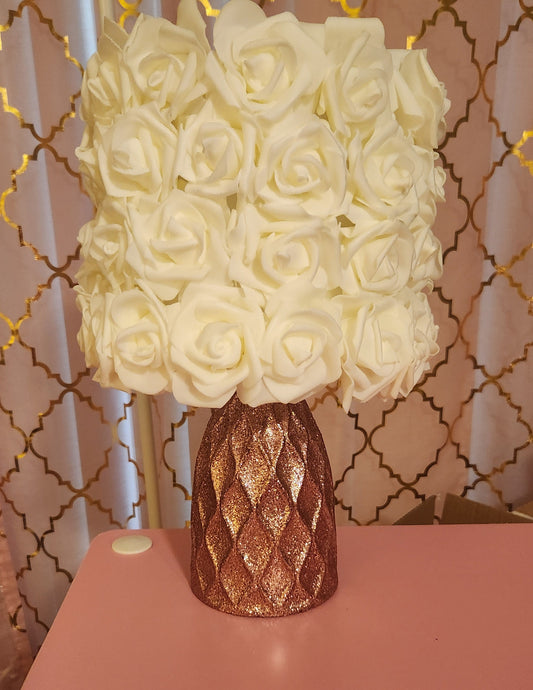 Glam Table Lamp. Rose Gold Glitter & Ivory Rose Glass Table Lamp. Glam Home Decor. Glitter Rose Lamp. - Glamorous Beauty & Boutique