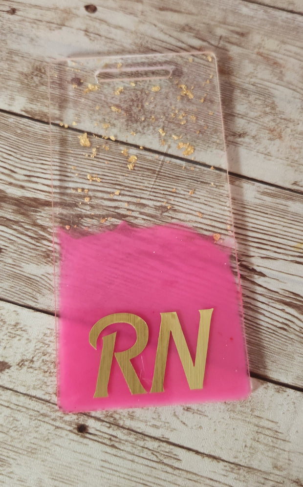 Vertical and Horizontal Badge Buddy for Medical Professionals, Barbie Pink and Gold Foil Nurse Badge Buddy. Resin Badge Buddy - Glamorous Beauty & Boutique