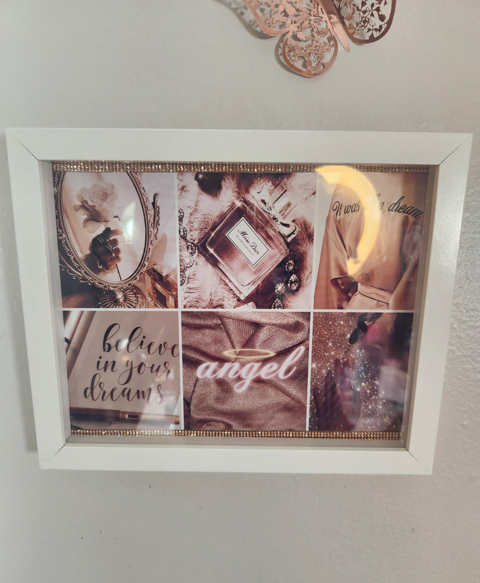 Rose Gold Collage Shadow Box. Glam Wall Decor. Glam Home Decor. Makeup Room Decor. Fashion & Beauty Decor - Glamorous Beauty & Boutique