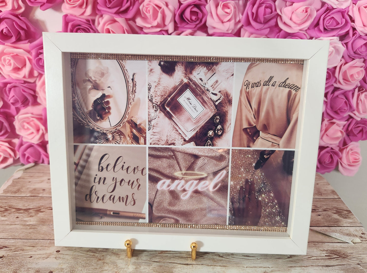 Rose Gold Collage Shadow Box. Glam Wall Decor. Glam Home Decor. Makeup Room Decor. Fashion & Beauty Decor - Glamorous Beauty & Boutique