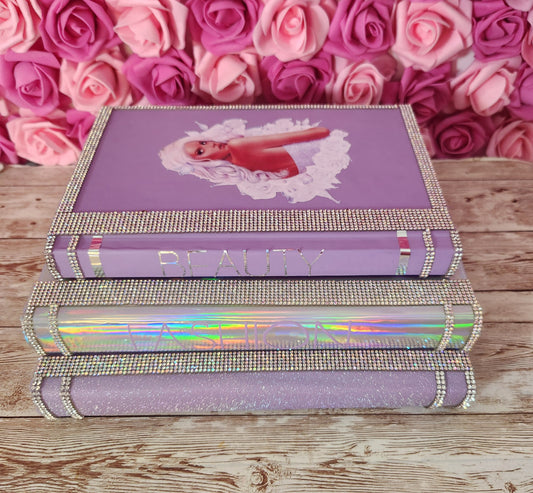 Glam Book Stack (Set of 3). Custom Coffee Table Decor. Purple Glitter, Holographic Silver & Lilac Books. Glam Decor. Makeup Room Decor. - Glamorous Beauty & Boutique