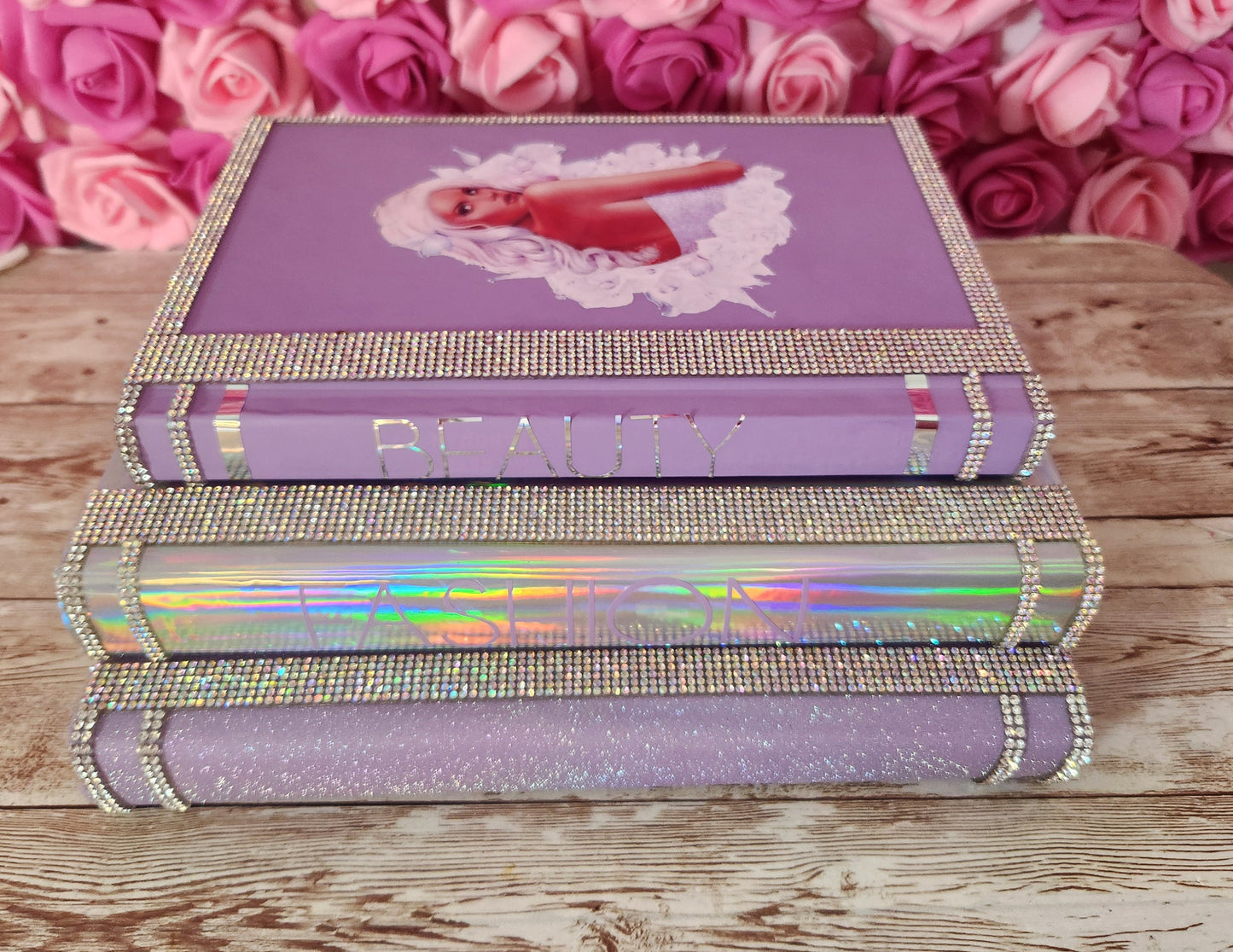 Glam Book Stack (Set of 3). Custom Coffee Table Decor. Purple Glitter, Holographic Silver & Lilac Books. Glam Decor. Makeup Room Decor. - Glamorous Beauty & Boutique