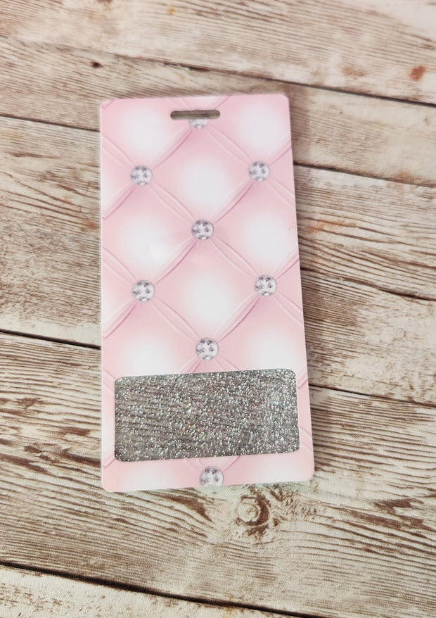 Vertical Badge Buddy for Medical Professionals, Silver Glitter with Pink Rhinestones. Nurse Badge Buddy. Acrylic & Resin Glitter Badge Buddy - Glamorous Beauty & Boutique