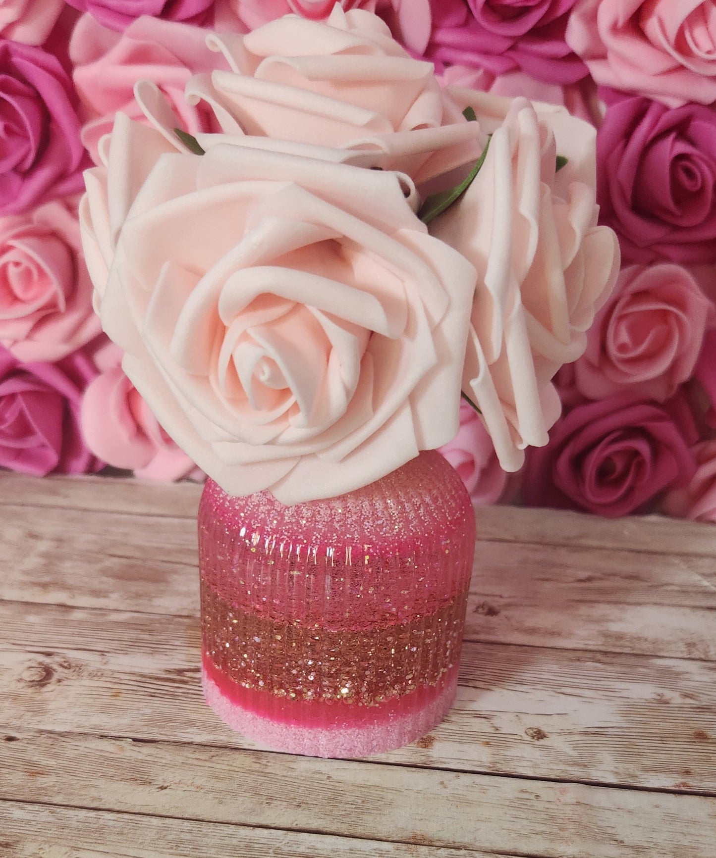 Mini Striped Vase. Neon Pink, Light Pink & Rose Gold Glitter Epoxy Resin Vase. Glam Home Decor. Makeup Room Decor - Glamorous Beauty & Boutique