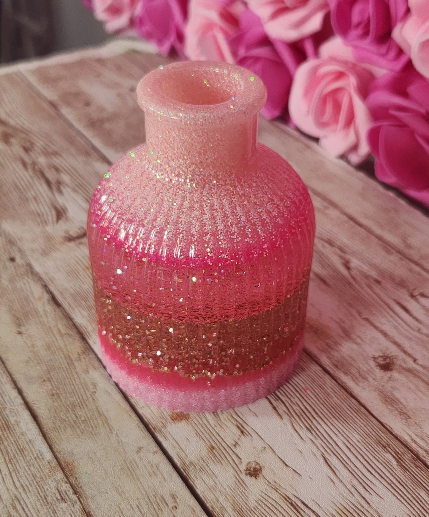 Mini Striped Vase. Neon Pink, Light Pink & Rose Gold Glitter Epoxy Resin Vase. Glam Home Decor. Makeup Room Decor - Glamorous Beauty & Boutique