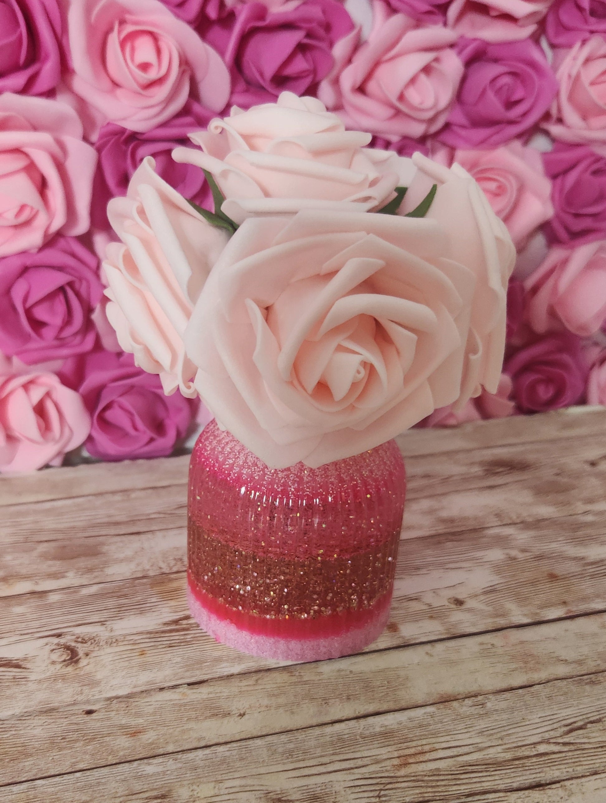 Mini Striped Vase. Neon Pink, Light Pink & Rose Gold Glitter Epoxy Resin Vase. Glam Home Decor. Makeup Room Decor - Glamorous Beauty & Boutique