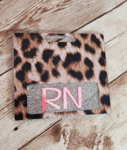 Silver Glitter & Leopard Horizontal Badge Buddy for Medical Professionals. RN Nurse Badge Buddy. Acrylic and Resin Glitter Badge Buddy - Glamorous Beauty & Boutique