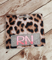 Silver Glitter & Leopard Horizontal Badge Buddy for Medical Professionals. RN Nurse Badge Buddy. Acrylic and Resin Glitter Badge Buddy - Glamorous Beauty & Boutique