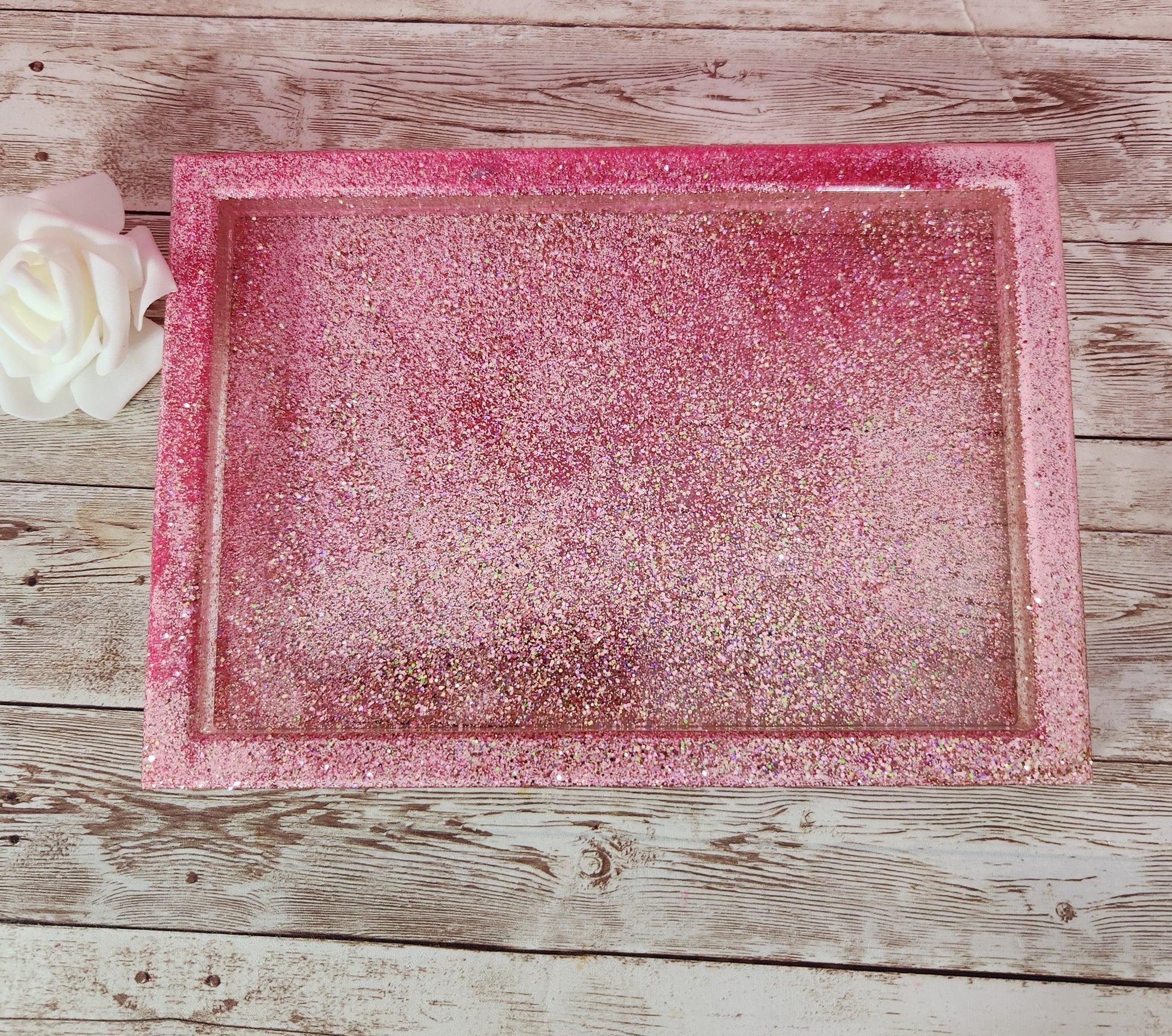 Custom Vanity Tray. Rose Gold & Pink Resin Vanity Tray. Perfume/Rolling Tray. Makeup Room Decor. Glam Home Decor. - Glamorous Beauty & Boutique