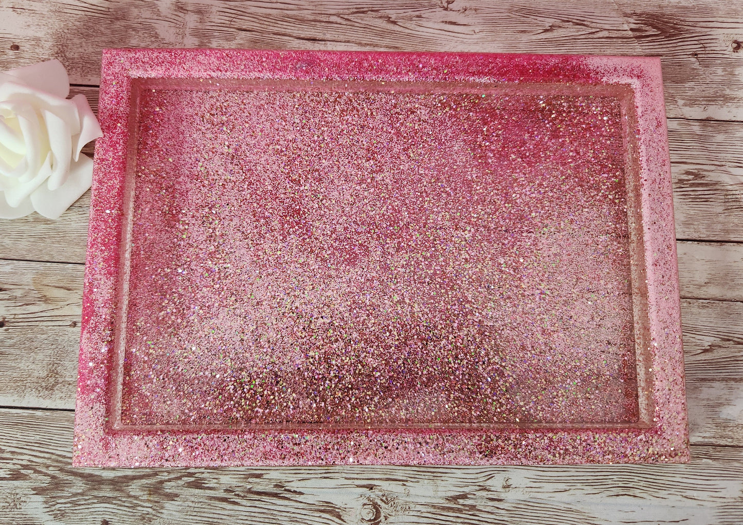 Custom Vanity Tray. Rose Gold & Pink Resin Vanity Tray. Perfume/Rolling Tray. Makeup Room Decor. Glam Home Decor. - Glamorous Beauty & Boutique