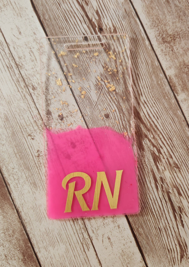 Vertical and Horizontal Badge Buddy for Medical Professionals, Barbie Pink and Gold Foil Nurse Badge Buddy. Resin Badge Buddy - Glamorous Beauty & Boutique