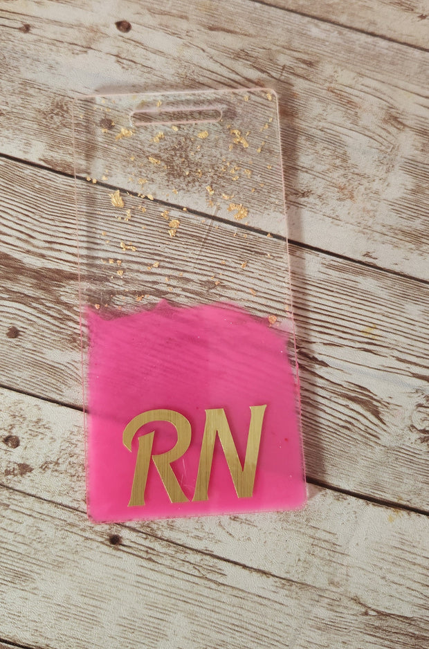 Vertical and Horizontal Badge Buddy for Medical Professionals, Barbie Pink and Gold Foil Nurse Badge Buddy. Resin Badge Buddy - Glamorous Beauty & Boutique
