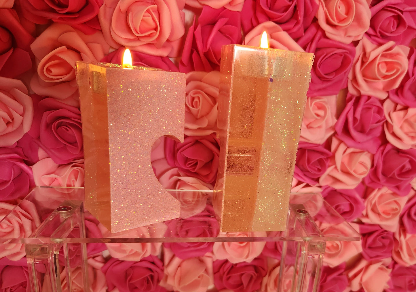 Holographic Pink Glitter 2 Piece Heart Tea Light Candle Holders. Glam Home Decor - Glamorous Beauty & Boutique