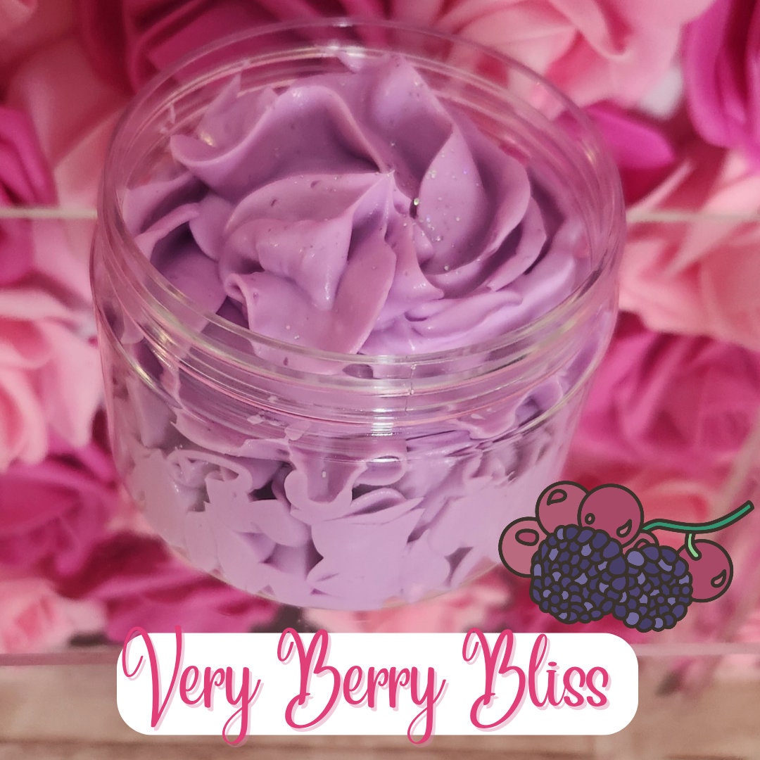 Very Berry Bliss Whipped Body Butter. Handmade Shea, Mango & Cocoa Butter Body. All Natural Non Greasy Body Butter. Body Icing - Glamorous Beauty & Boutique