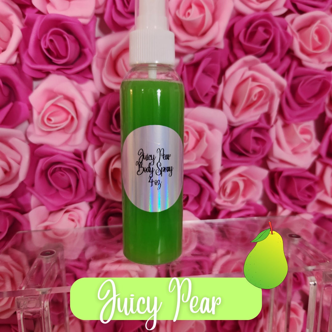 Juicy Pear Moisturizing Body & Hair Spray. 4 oz Handmade Alcohol Free Hair and Body Mist. Room Freshener, Pillow Spray - Glamorous Beauty & Boutique