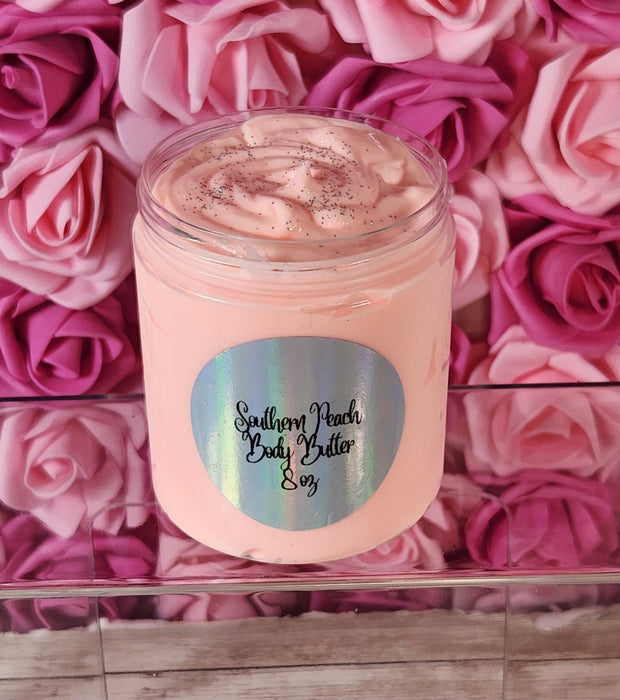 Southern Peach Whipped Body Butter. Handmade Shea & Mango Butter Body Frosting. All Natural Non Greasy Emulsified Body Butter - Glamorous Beauty & Boutique
