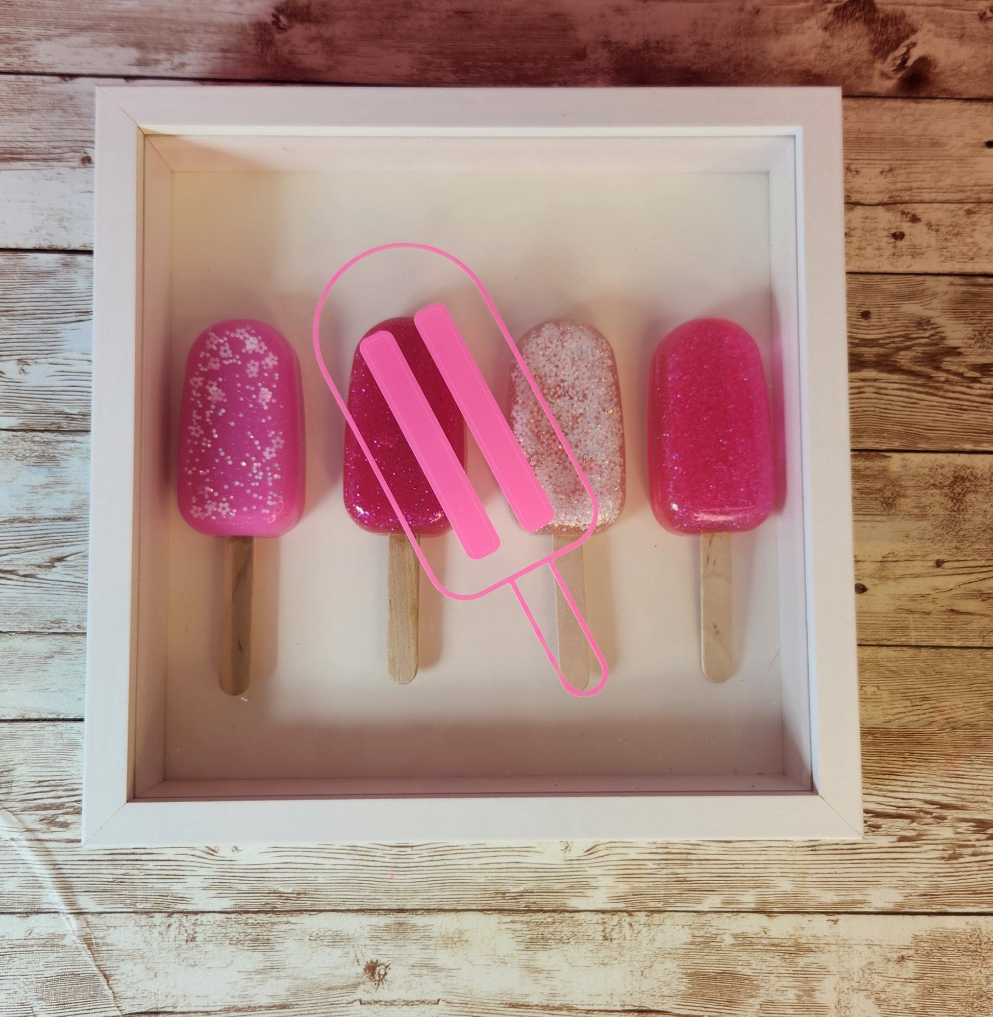 Pink Popsicle Shadow Box and Wall Art. Pink Glitter Epoxy Resin Popsicle Wall Decor. Glam Home Decor. Nursery Decor - Glamorous Beauty & Boutique