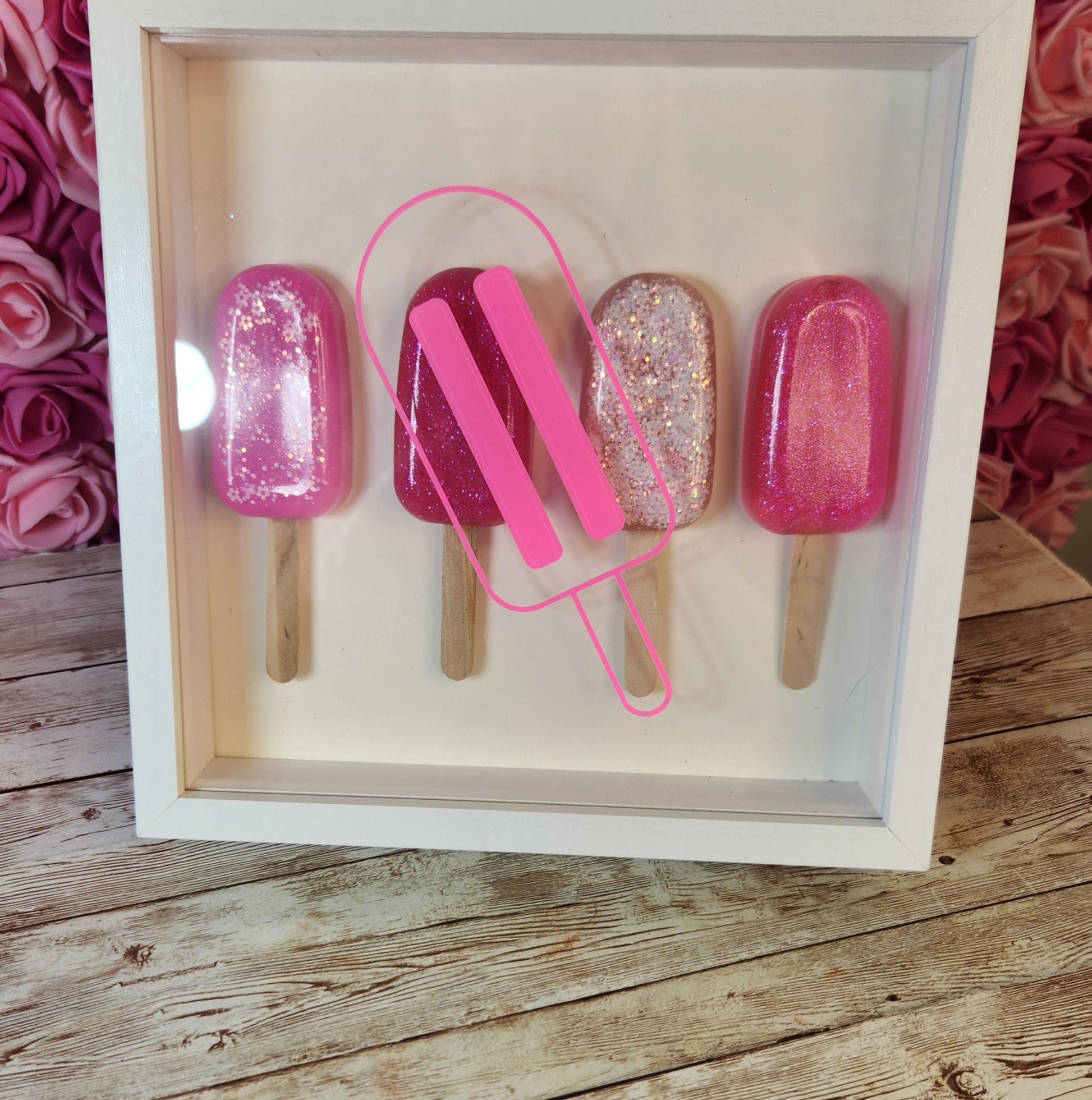 Pink Popsicle Shadow Box and Wall Art. Pink Glitter Epoxy Resin Popsicle Wall Decor. Glam Home Decor. Nursery Decor - Glamorous Beauty & Boutique