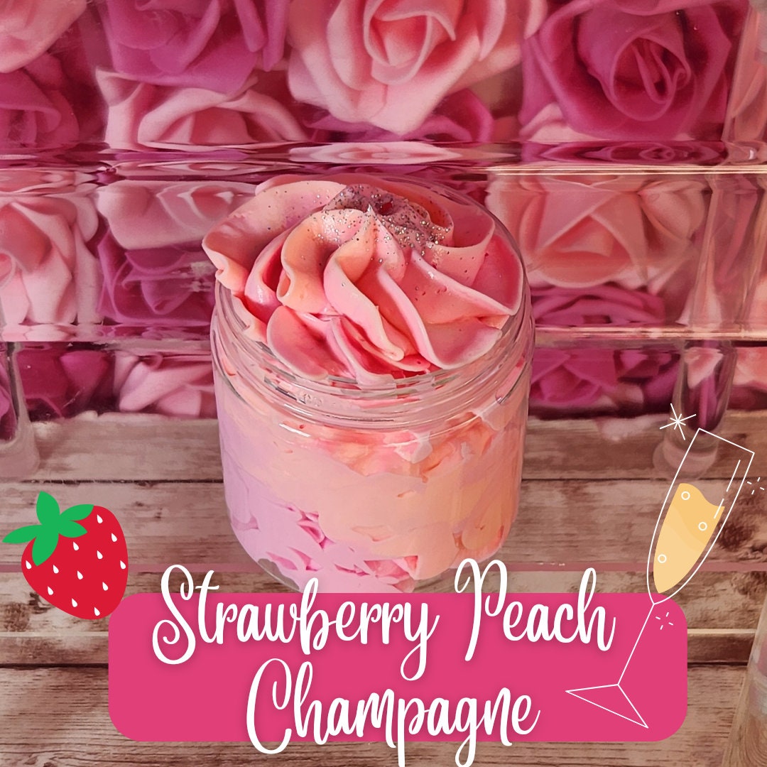 Strawberry Peach Champagne Whipped Body Butter. Handmade Shea, Cocoa & Mango Butter Body Frosting. All Natural Non Greasy Body Butter - Glamorous Beauty & Boutique