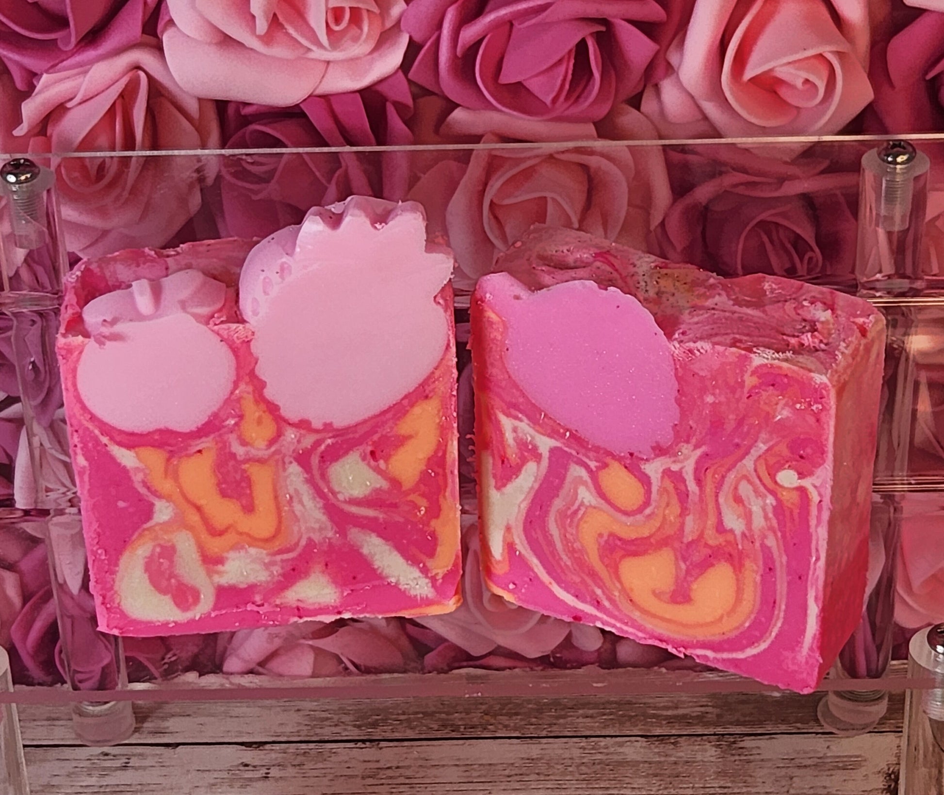 Strawberry Peach Champagne Organic Cold Process Swirl Soap. Handmade All Natural Handcrafted Soap. Cute Swirl Soap! - Glamorous Beauty & Boutique