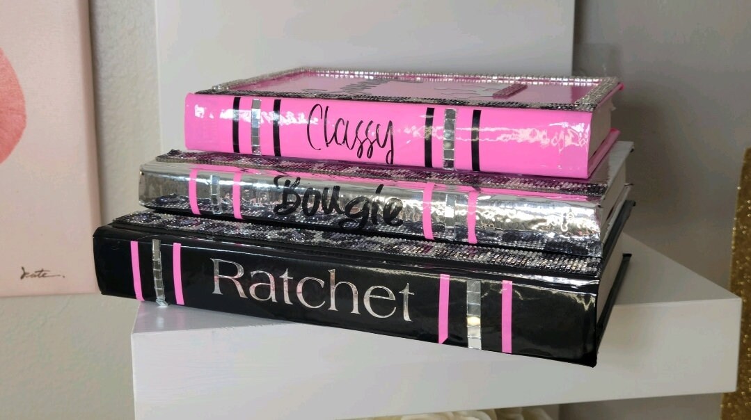 Glam Book Stack (Set of 3). Custom Coffee Table Decor. Black, Hot Pink & Silver Books. Glam Home Decor. Makeup Room Decor. - Glamorous Beauty & Boutique