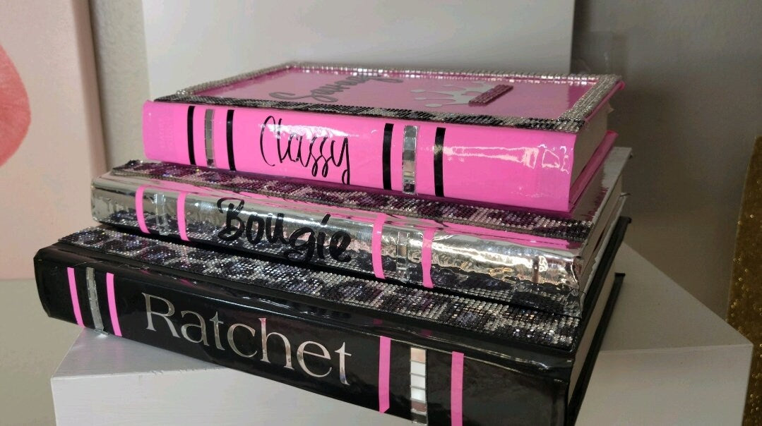 Glam Book Stack (Set of 3). Custom Coffee Table Decor. Black, Hot Pink & Silver Books. Glam Home Decor. Makeup Room Decor. - Glamorous Beauty & Boutique