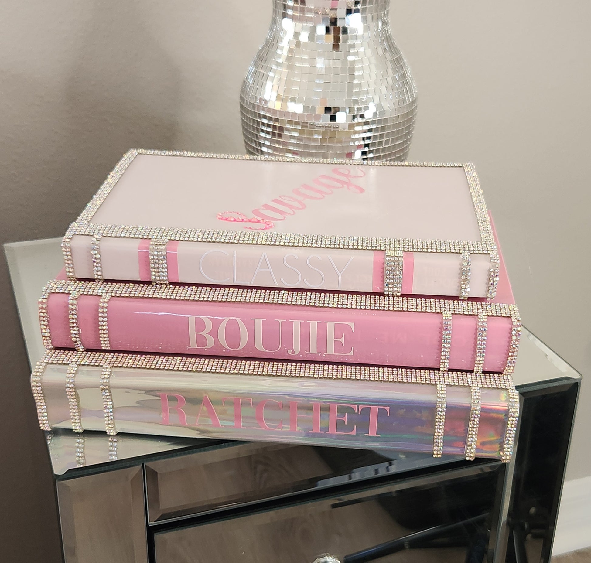 Coffee Table Book Stack (Set of 3). Glam Book Stack. Light Pink,  Pink & Opal Books. “Classy, Bougie, Ratchet” Savage. Makeup Room Decor - Glamorous Beauty & Boutique