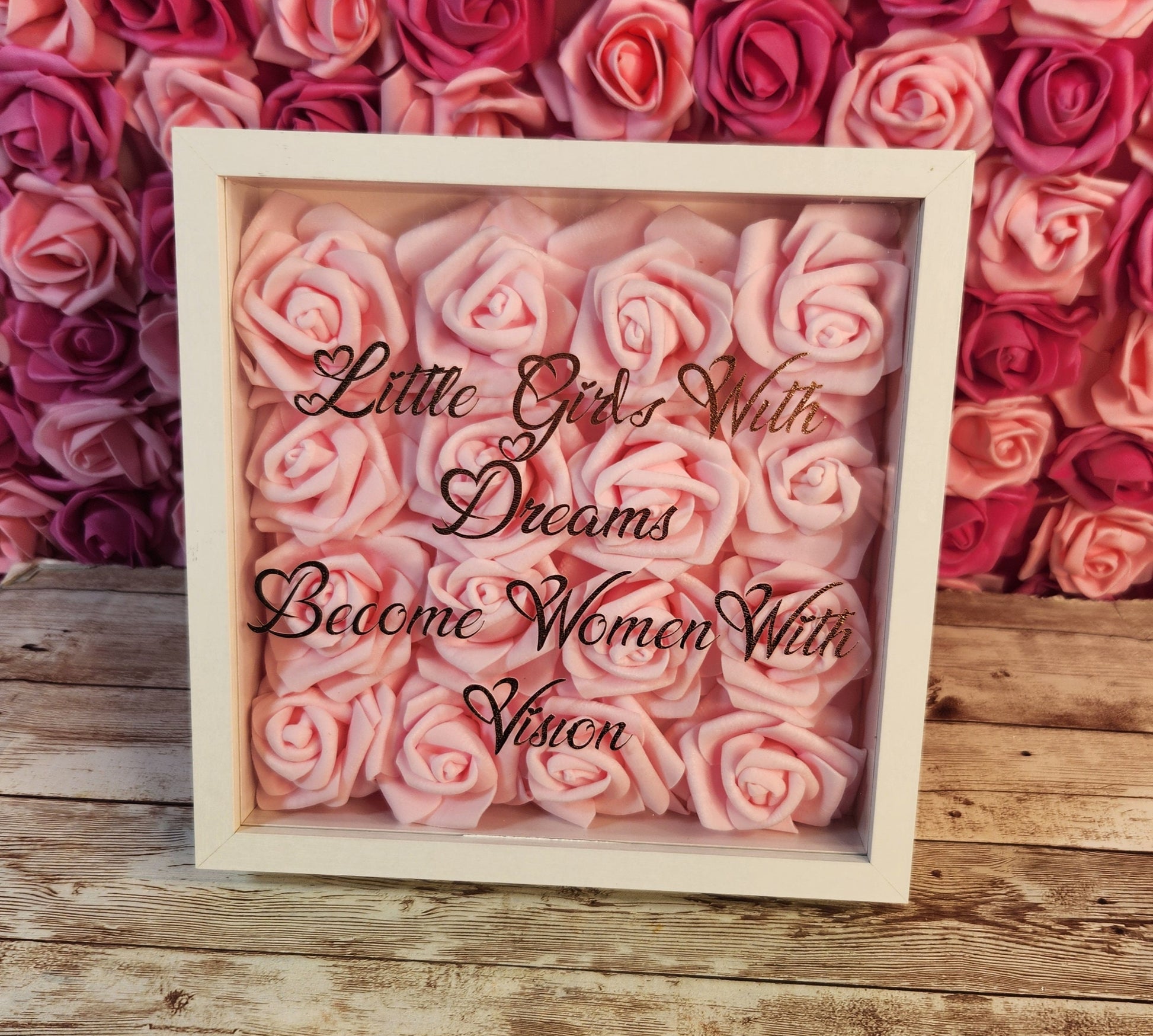 Glam Wall Art. Light Pink Rose & Rose Gold "Little Girls With Dreams Become Women With Vision " Shadow Box. Nursery Room Decor. Glam Decor. - Glamorous Beauty & Boutique