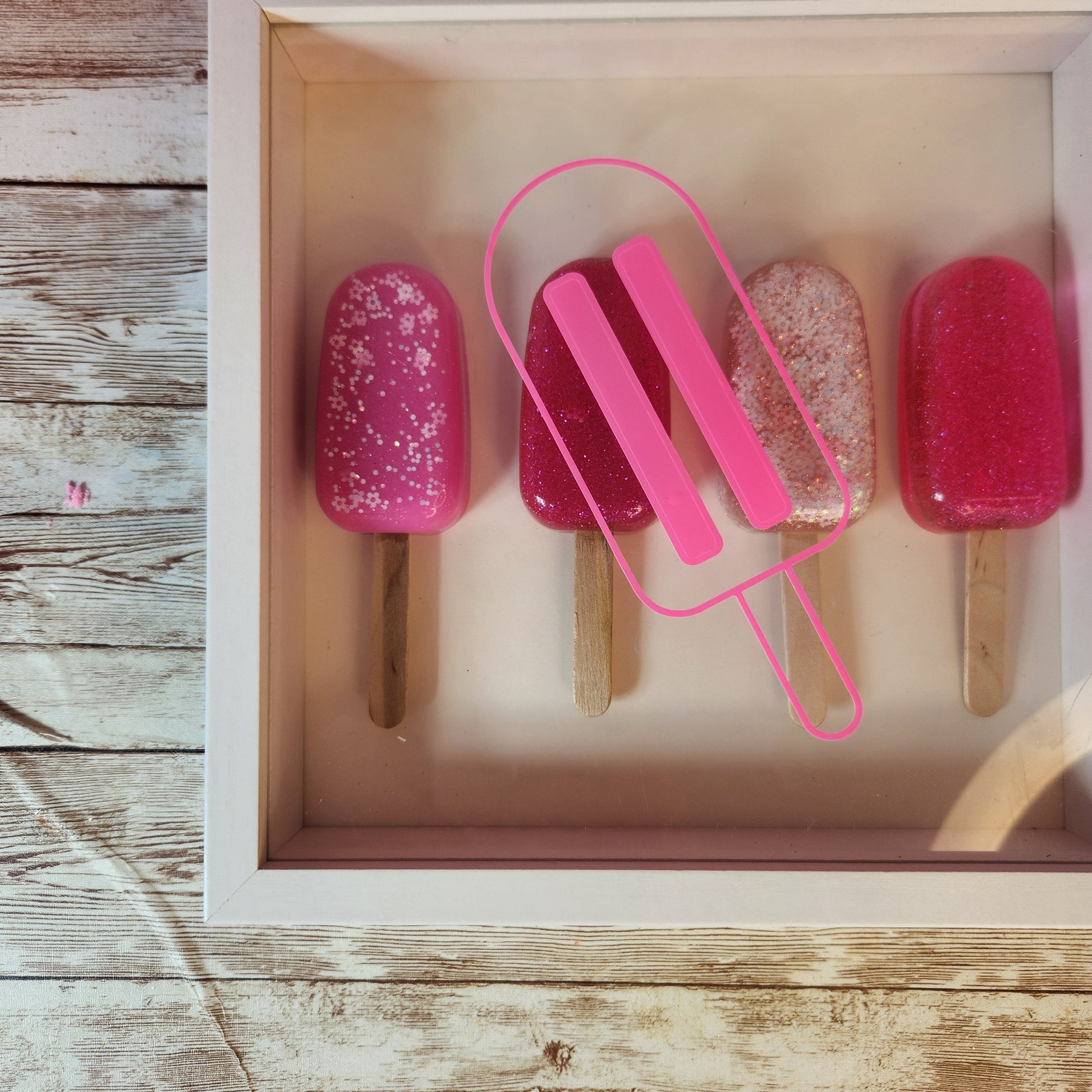 Pink Popsicle Shadow Box and Wall Art. Pink Glitter Epoxy Resin Popsicle Wall Decor. Glam Home Decor. Nursery Decor - Glamorous Beauty & Boutique